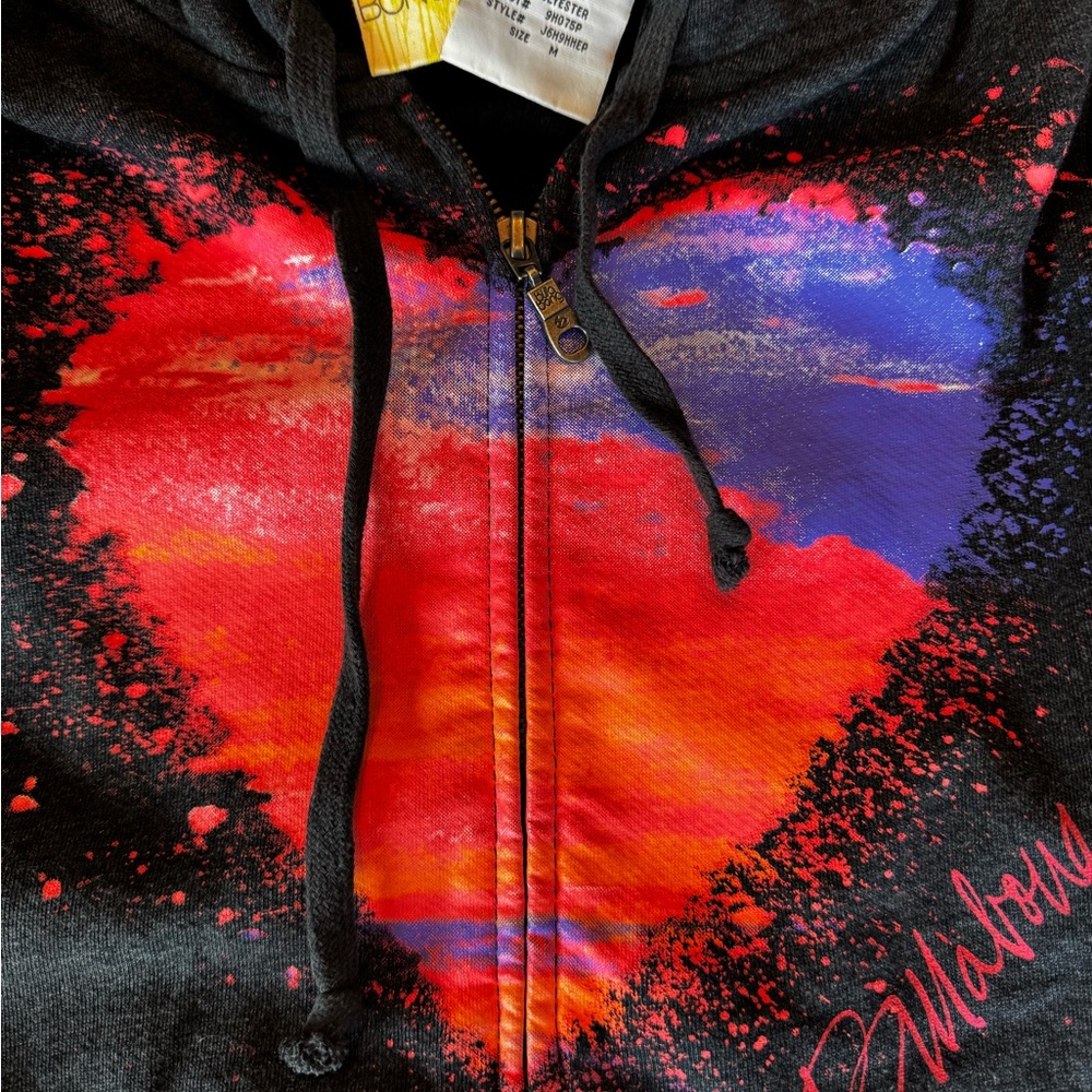 Billabong Black Hoodie with Red and Purple Heart Design